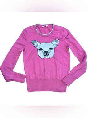 French Bulldog Sweater Merino Wool Vintage Gap Womens Pink glitter Knit Size XS